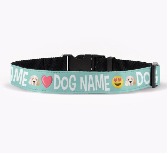 Personalised Fabric Collar with Emojis and {breedFullName} Icon for {dogsName}